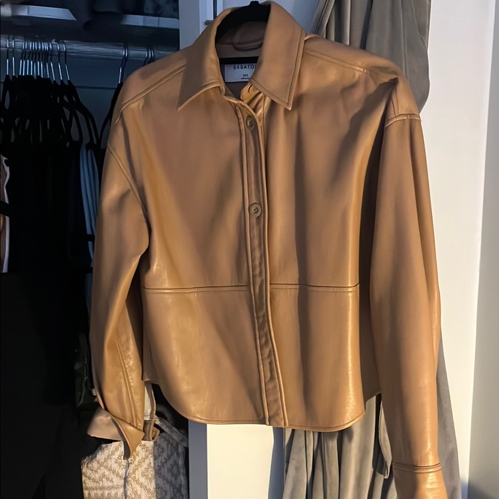 Babaton Tan vegan Leather shirt Jacket